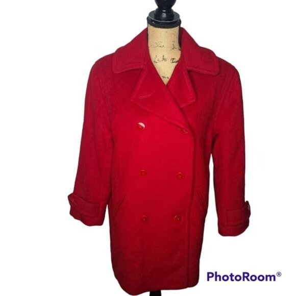 Vintage 80's 90's Barraza Red Wool Double Breasted Peacoat - Picture 2 of 13
